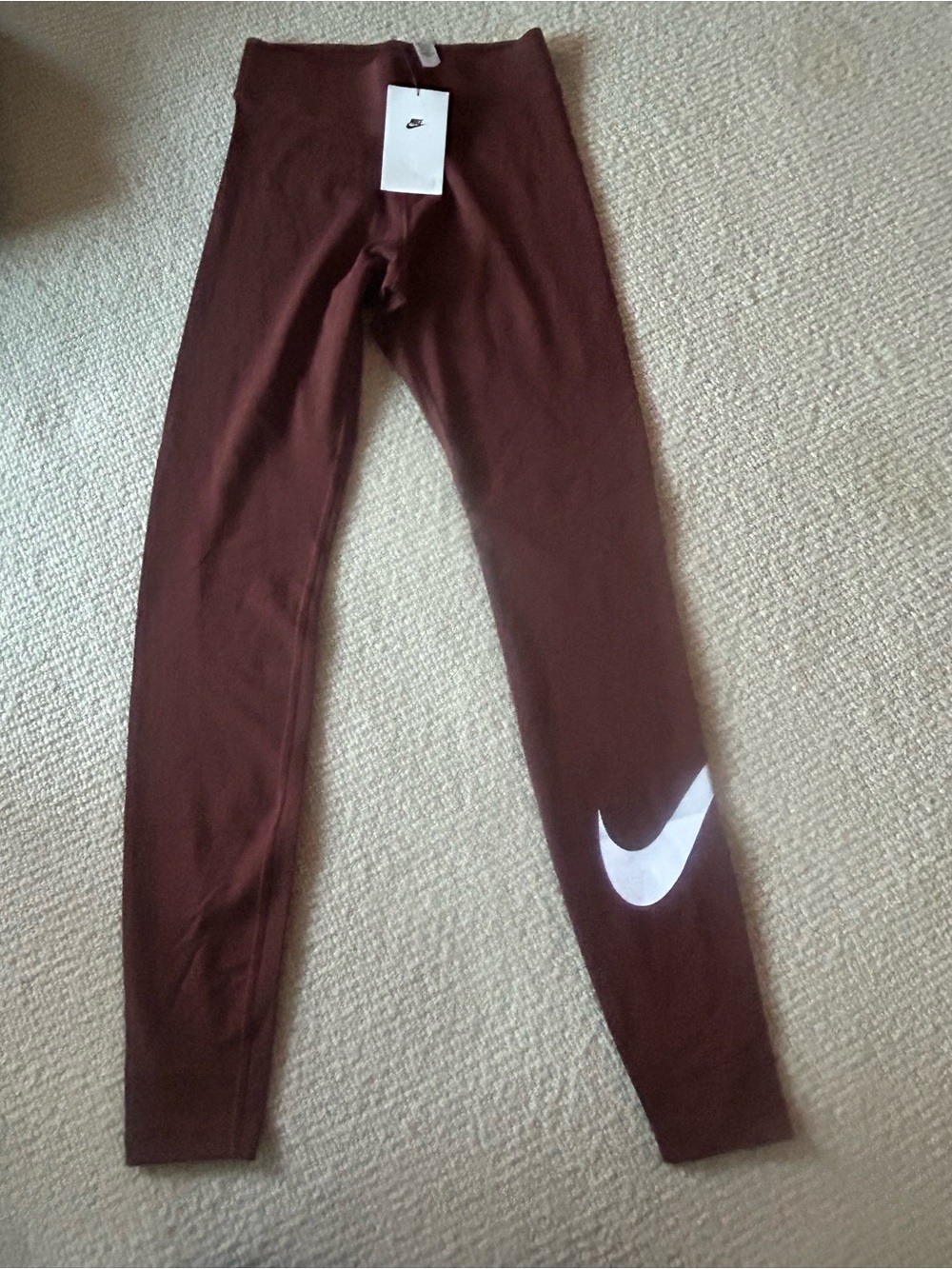 Nike Womans Tall Maroon Leggings with White Swoosh